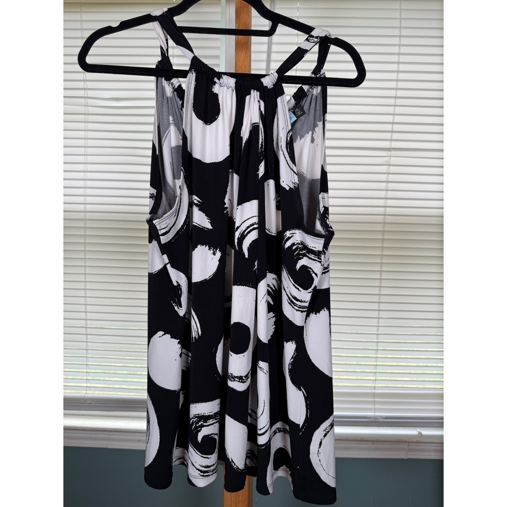 Cynthia Rowley Womens Black White Abstract Swirl Halter Keyhole Tie Top Blouse